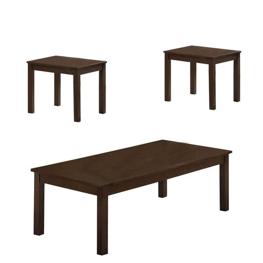 3 Piece Transitional Coffee Table and End Table with Block Legs, Brown By Casagear Home
