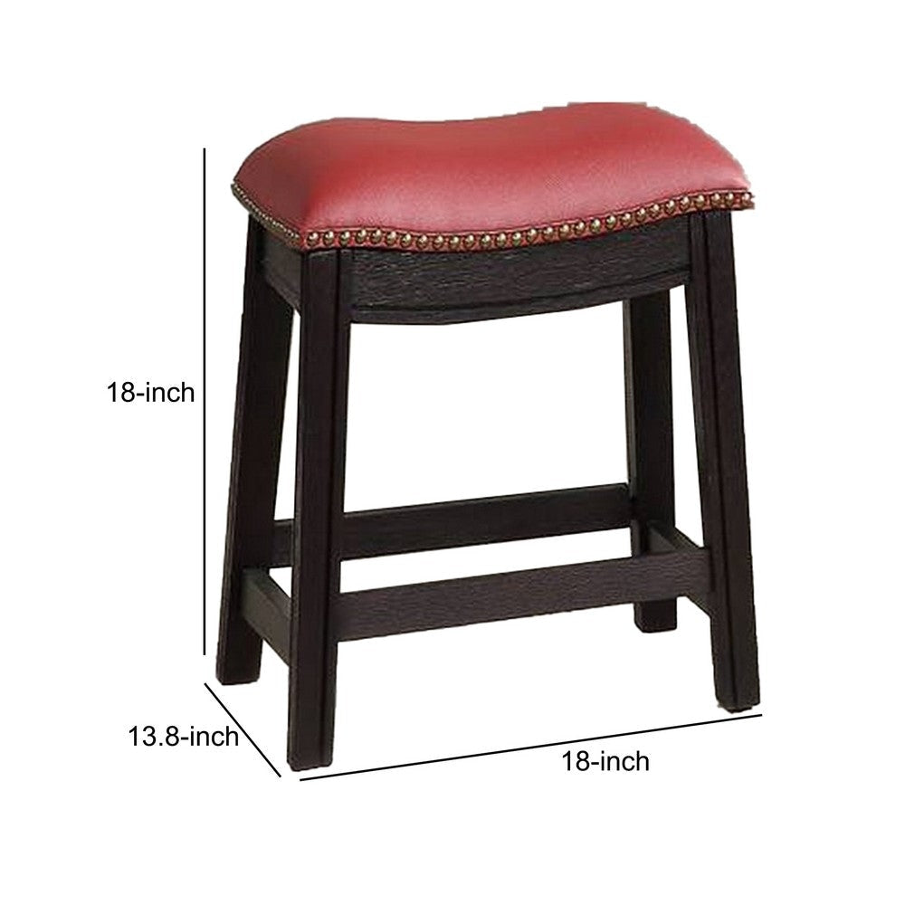 18 Inch Wooden Stool with Upholstered Cushion Seat Set of 2 Gray and Red By Casagear Home BM233106