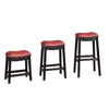 18 Inch Wooden Stool with Upholstered Cushion Seat, Set of 2, Gray and Red By Casagear Home