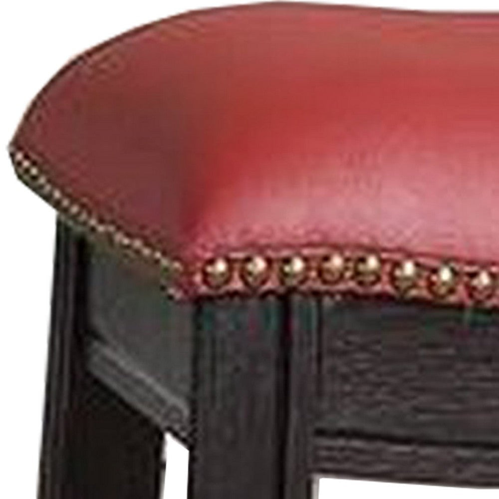 24 Inch Wooden Counter Stool with Upholstered Cushion Seat Gray and Red By Casagear Home BM233107