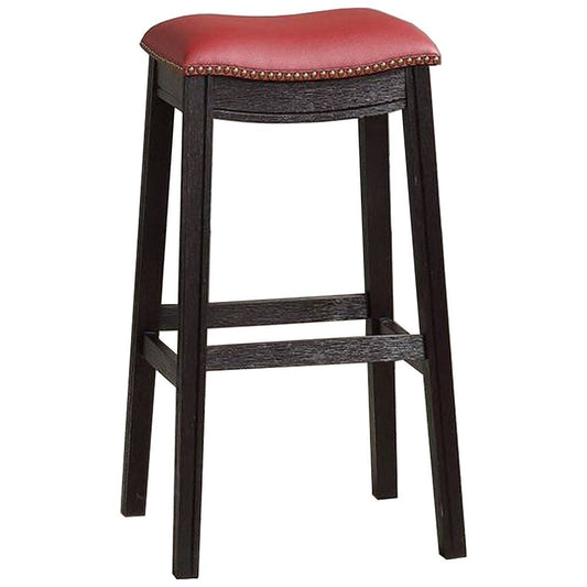 29 Inch Wooden Bar Stool with Upholstered Cushion Seat, Set of 2, Gray and Red By Casagear Home