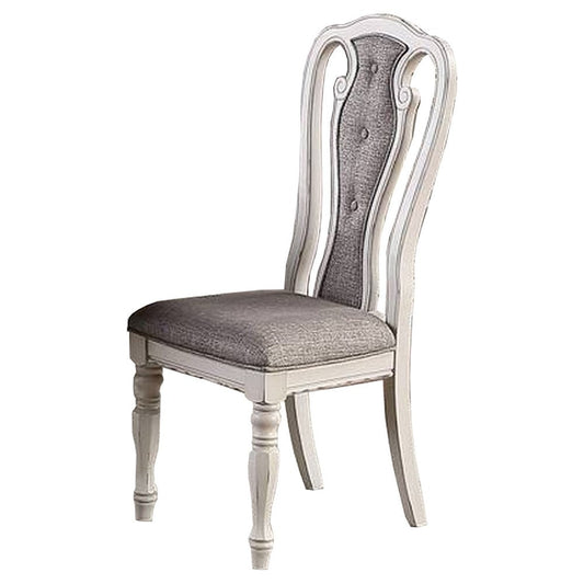Dining Chair with Button Tufted Backrest, Padded Seat, Set of 2, White and Gray By Casagear Home