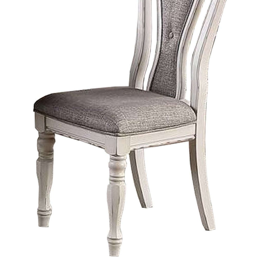 Dining Chair with Button Tufted Backrest Padded Seat Set of 2 White and Gray By Casagear Home BM233110