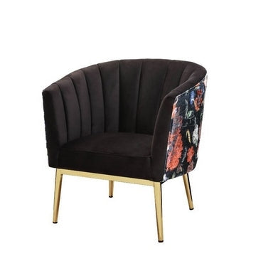 Wooden Accent Chair with Barrel Style Backrest, Black and Gold By Casagear Home