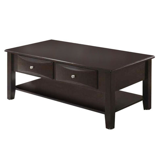 Wooden Coffee Table with 2 Spacious Drawers, Brown By Casagear Home