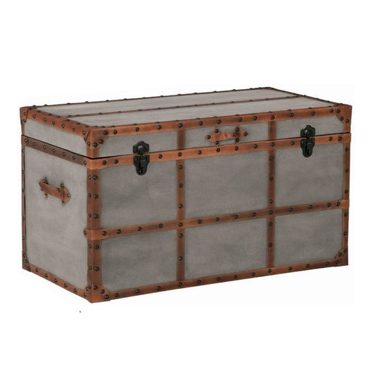 33.5 Inches Wooden Storage Trunk with Bolt Trim, Gray By Casagear Home
