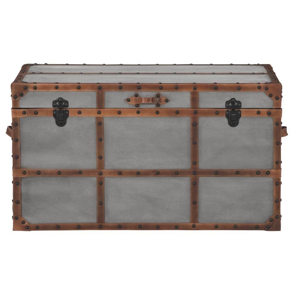 33.5 Inches Wooden Storage Trunk with Bolt Trim Gray By Casagear Home BM233198