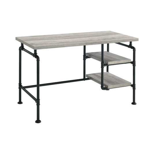47 Inch Wooden and Metal Writing Desk, Black and Gray By Casagear Home