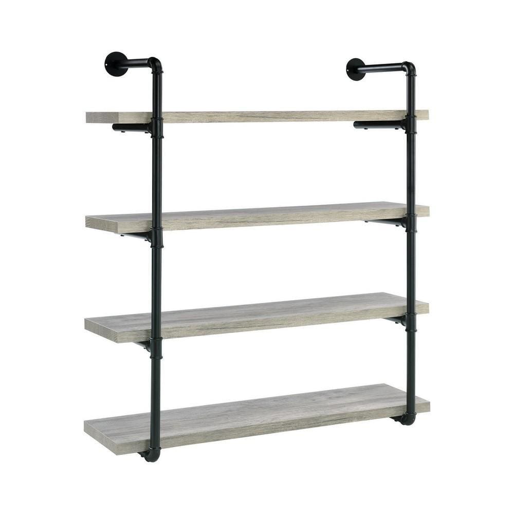 Wall Shelf | 4 Tier | Metal & Wood | 46" | Black & Gray