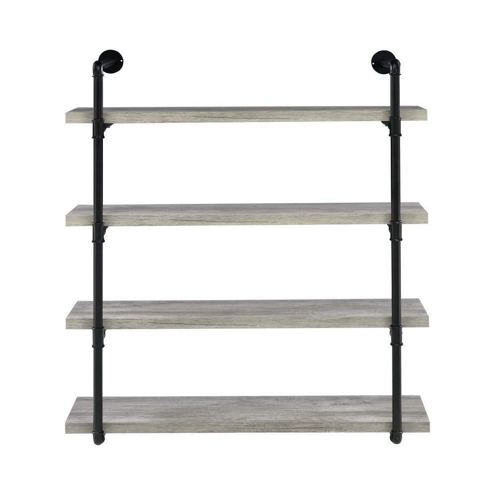 46 Inch 4 Tier Metal and Wooden Wall Shelf Black and Gray By Casagear Home BM233215