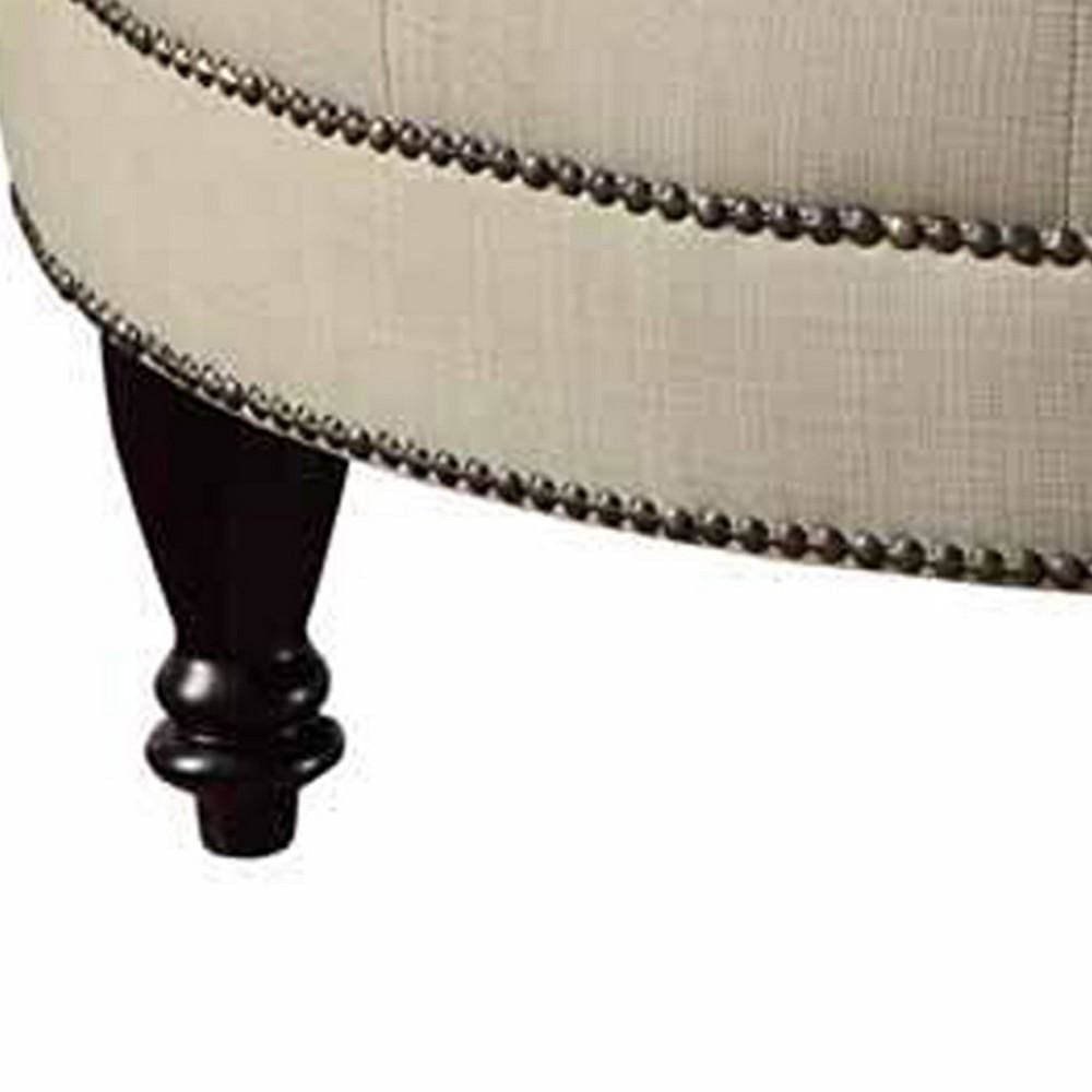 Round Shaped Fabric Ottoman with Nailhead Trim Gray By Casagear Home BM233231