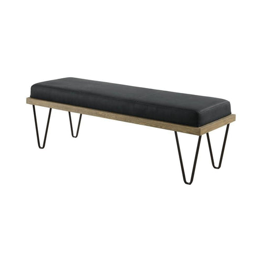 Leatherette Padded Bench with Hairpin Legs, Gray By Casagear Home