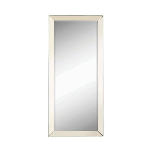 Rectangular Shaped Floor Mirror with Beveled Edge, Silver By Casagear Home