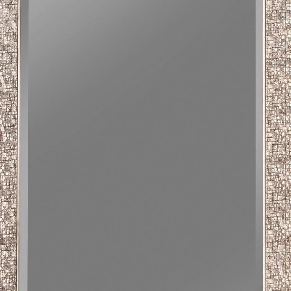 Rectangular Beveled Accent Floor Mirror with Glitter Mosaic Pattern Silver By Casagear Home BM233237