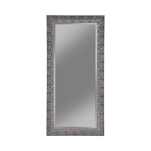 Floor Mirror | Rectangular Beveled Accent | Glitter Mosaic Pattern | Gray