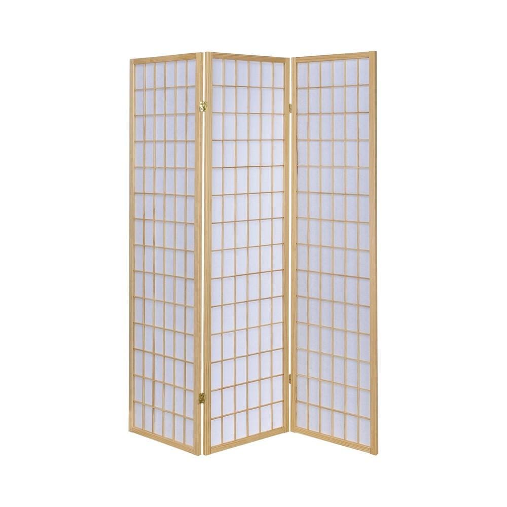 Room Divider | 3 Panel Foldable | Wood Frame | Grid Design | Brown