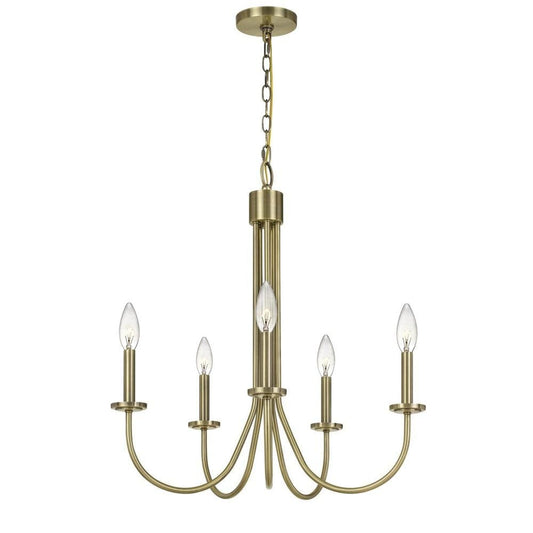 Metal Chandelier with 5 Candelabra Holders, Gold By Casagear Home