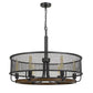 Grid Design Metal Chandelier with Round Wooden Accent, Black By Casagear Home