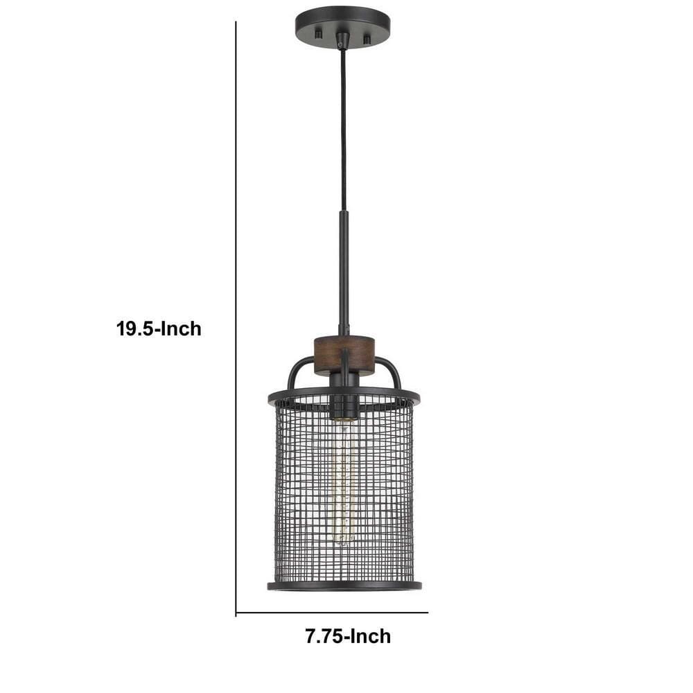 Cylindrical Grid Design Metal Chandelier with Wooden Accent Black By Casagear Home BM233266