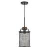 Cylindrical Grid Design Metal Chandelier with Wooden Accent, Black By Casagear Home