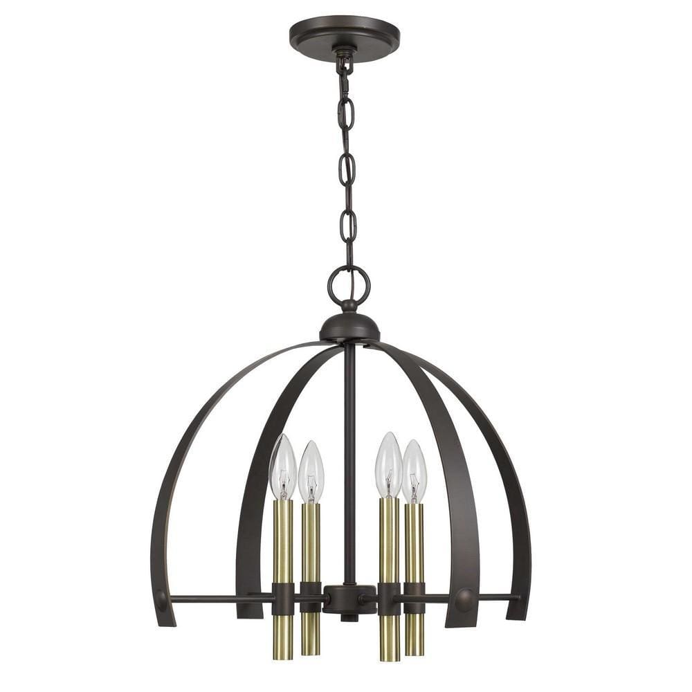 Metal Chandelier with 4 Candelabra Holders, Black and Gold By Casagear Home