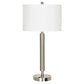 Metal Table Lamp with Fabric Drum Shade, White and Silver By Casagear Home