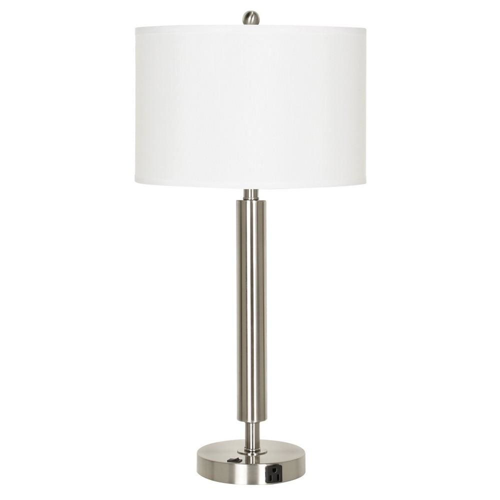 Table Lamp | Metal | Fabric Drum Shade | White & Silver