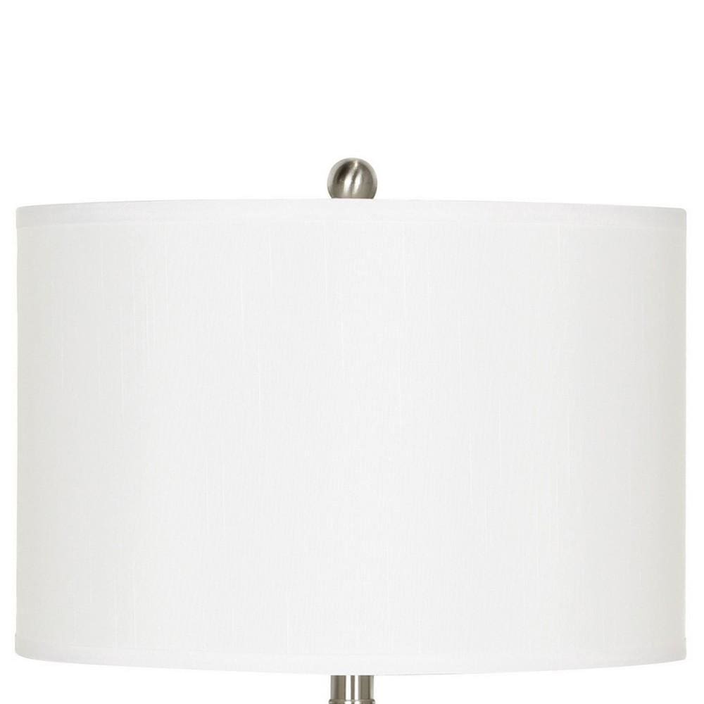 Metal Table Lamp with Fabric Drum Shade White and Silver By Casagear Home BM233289
