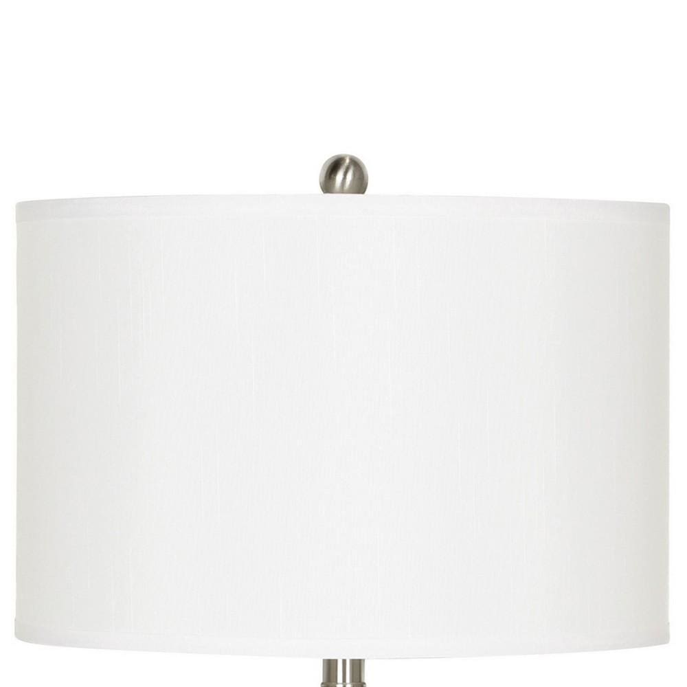 Metal Table Lamp with Fabric Drum Shade White and Silver By Casagear Home BM233289