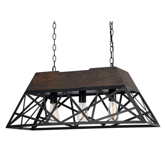 Metal Open Design Geometric Frame Chandelier with Hardwired Switch, Bronze By Casagear Home