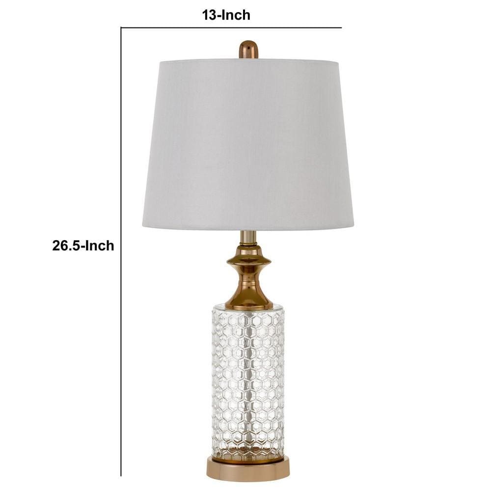 Dual Tone Glass Table Lamp with Honeycomb Design Set of 2 Clear By Casagear Home BM233307