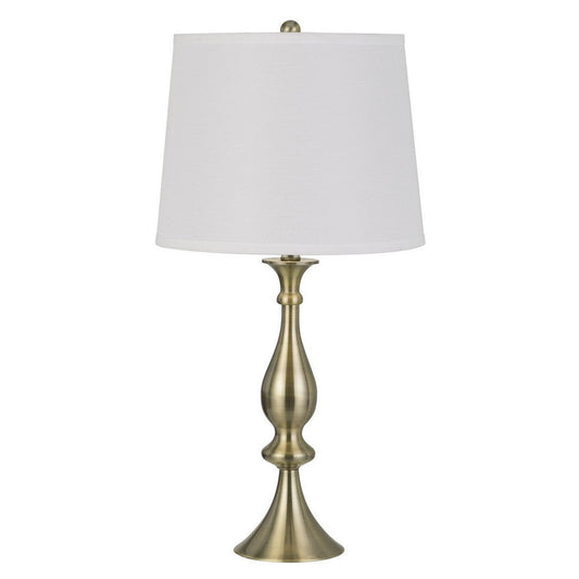 28 Inch Fabric Drum Shade Table Lamp, Turned Style Base Metal Body, Set of 2, Gold By Casagear Home