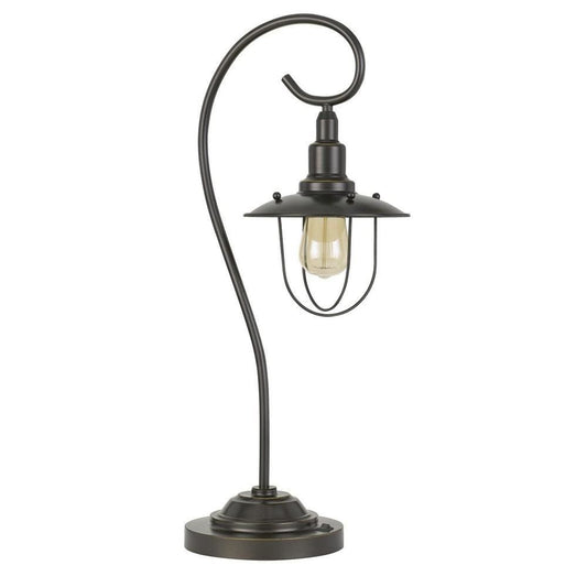 Metal Downbridge Design Table Lamp with Cage Shade, Dark Bronze By Casagear Home