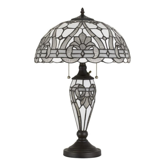 Glass Table Lamp with Umbrella Shade and Pull Chain Switch, Gray By Casagear Home