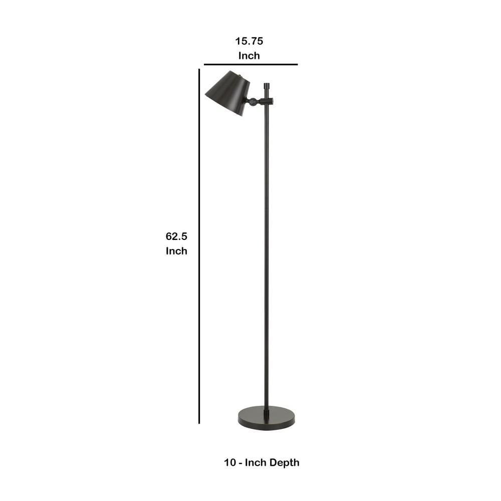 12 Watt LED Metal Frame Floor Lamp with Adjustable Head Black By Casagear Home BM233326