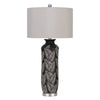 150 Watt Leaf Engraved Ceramic Base Table Lamp, Gray and Black By Casagear Home