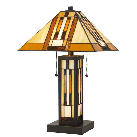 127 Watt Tiffany Shade Table Lamp with Metal Base, Multicolor By Casagear Home