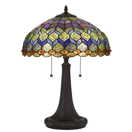 120 Watt Tiffany Table Lamp with Engraved Base, Multicolor By Casagear Home