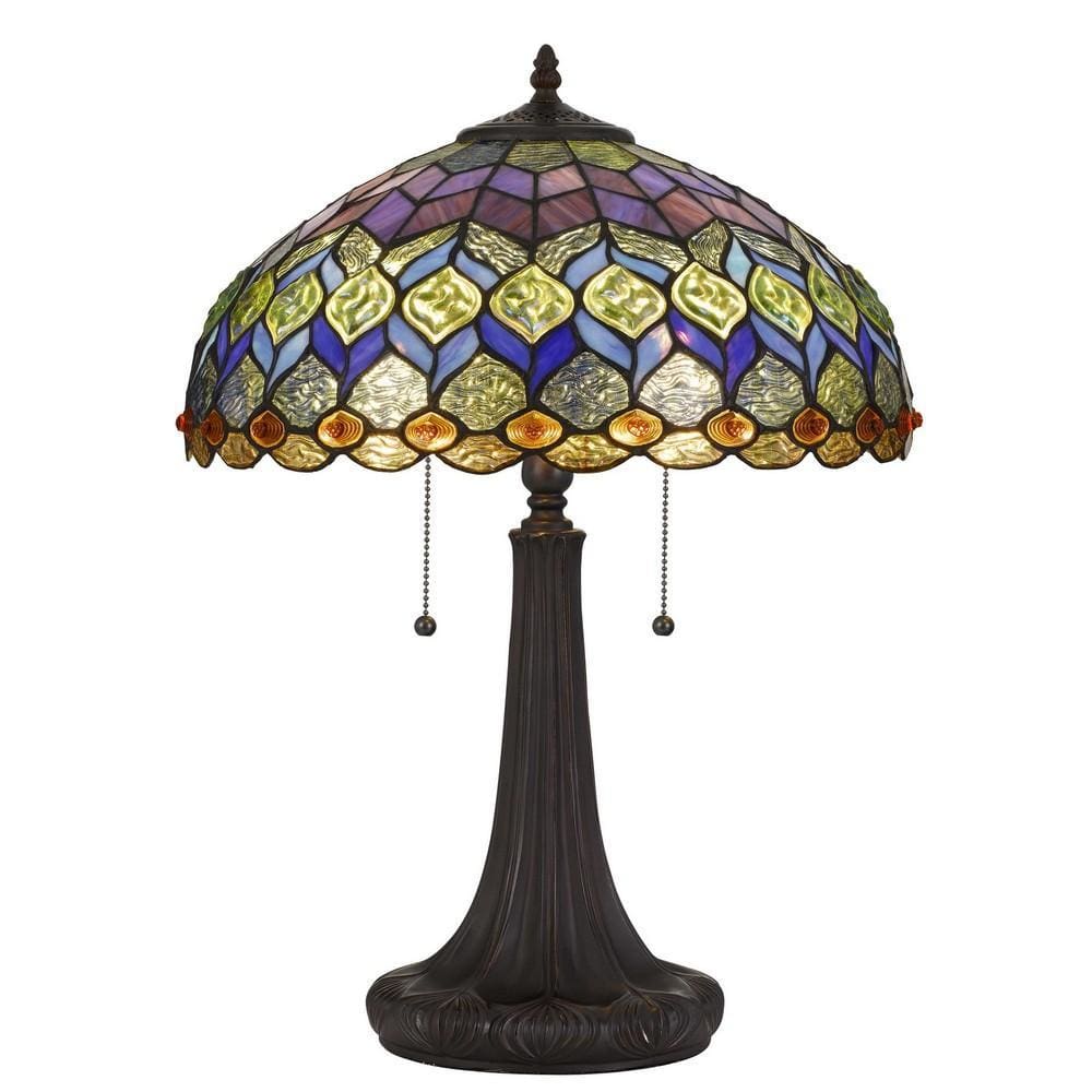 Table Lamp | Tiffany Shade | Engraved Base | 120 Watt | Multicolor