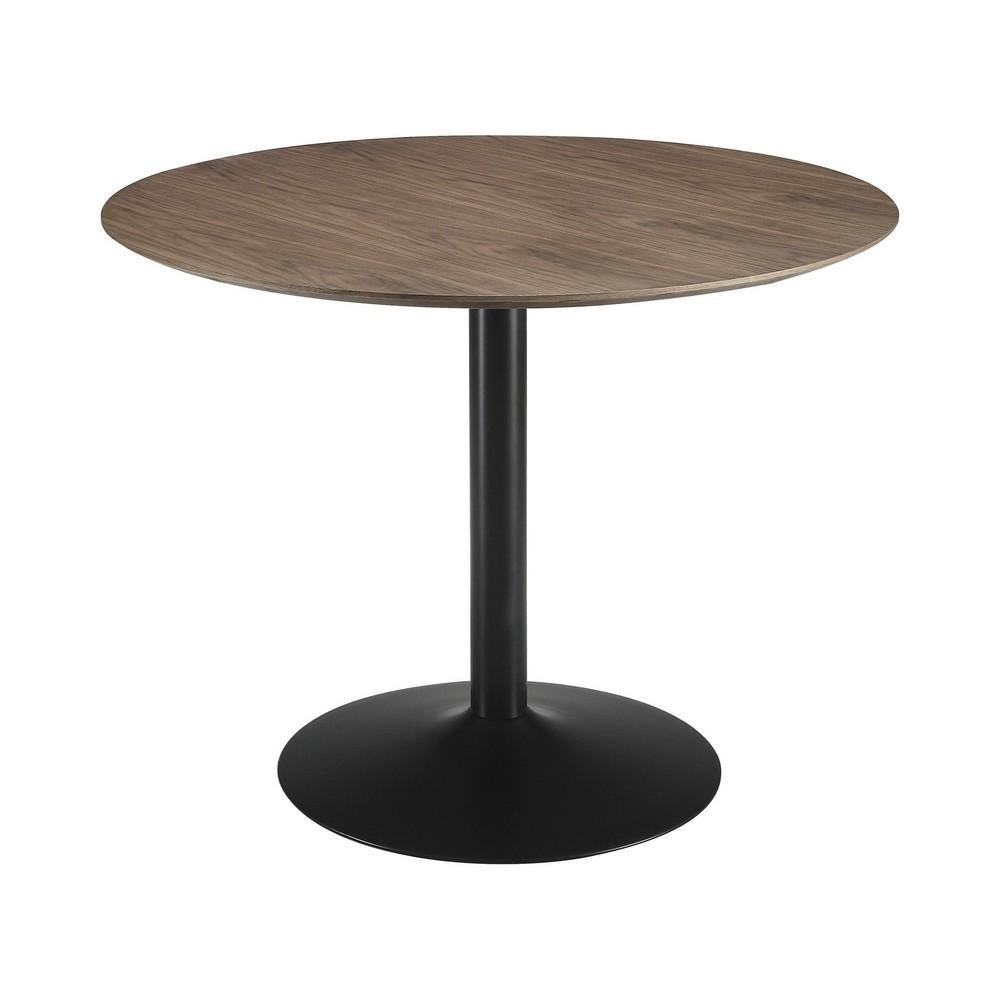 30 Inch Round Wooden Top Modern Dining Table, Black and Brown By Casagear Home