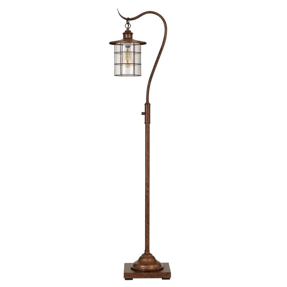 60 Inch Metal Downbridge Design Floor Lamp with Caged Shade, Rustic Bronze By Casagear Home