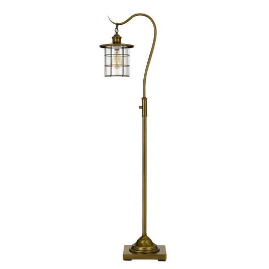 60 Inch Metal Downbridge Design Floor Lamp with Caged Shade, Antique Brass By Casagear Home