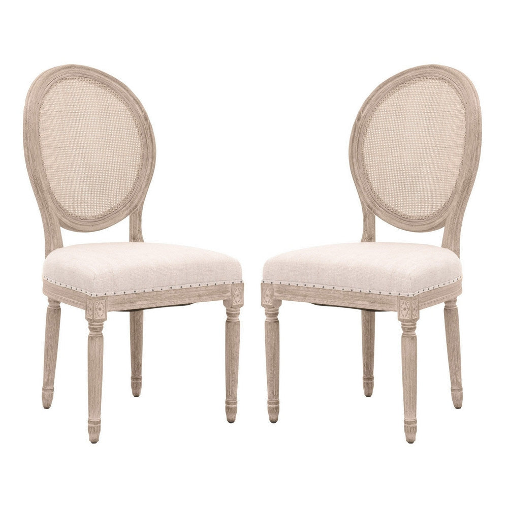 19 Inches Cane Back Padded Dining Chair, Set of 2, Beige By Casagear Home