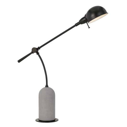 38" Metal Arm Desk Lamp with Cement Base, Black and White By Casagear Home