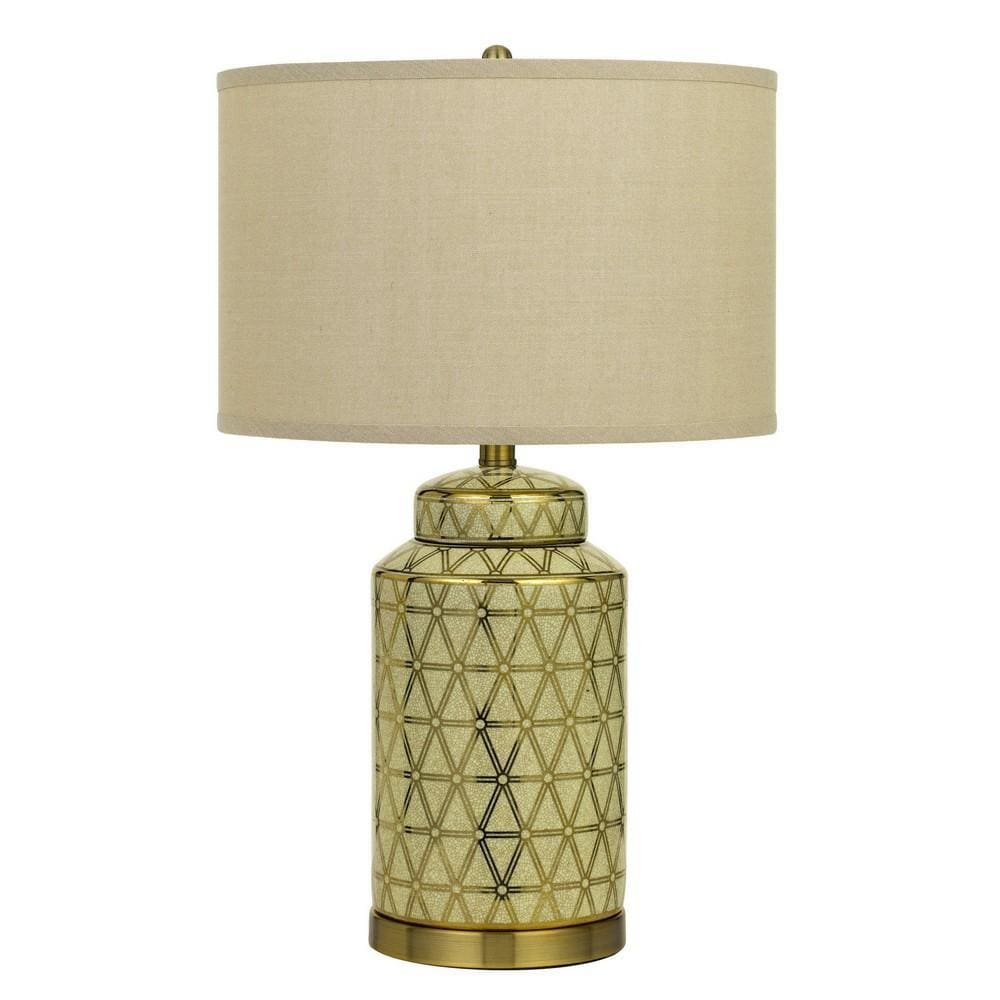 24.5" Ceramic Table Lamp with Geometric Style Accents, Gold and Beige By Casagear Home