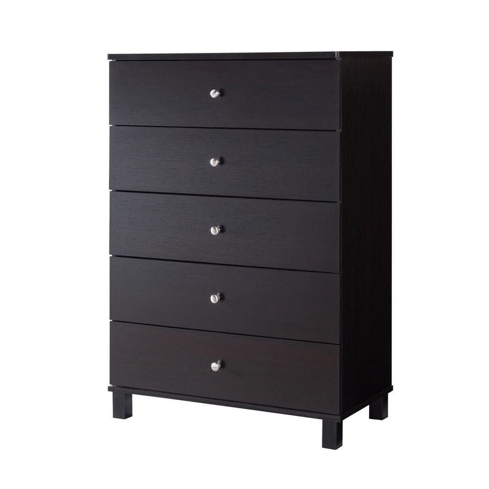 43.25 Inches 5 Drawer Chest with Straight Legs, Dark Brown By Casagear Home