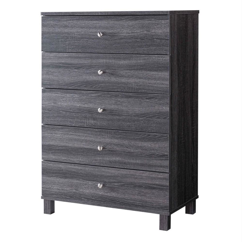 43.25 Inches 5 Drawer Chest with Straight Legs, Distressed Gray By Casagear Home