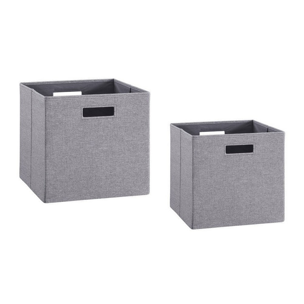 13, 11 Inch Fabric Draped Foldable Storage Bin, Cutout Handles, Set of 2, Gray By Casagear Home