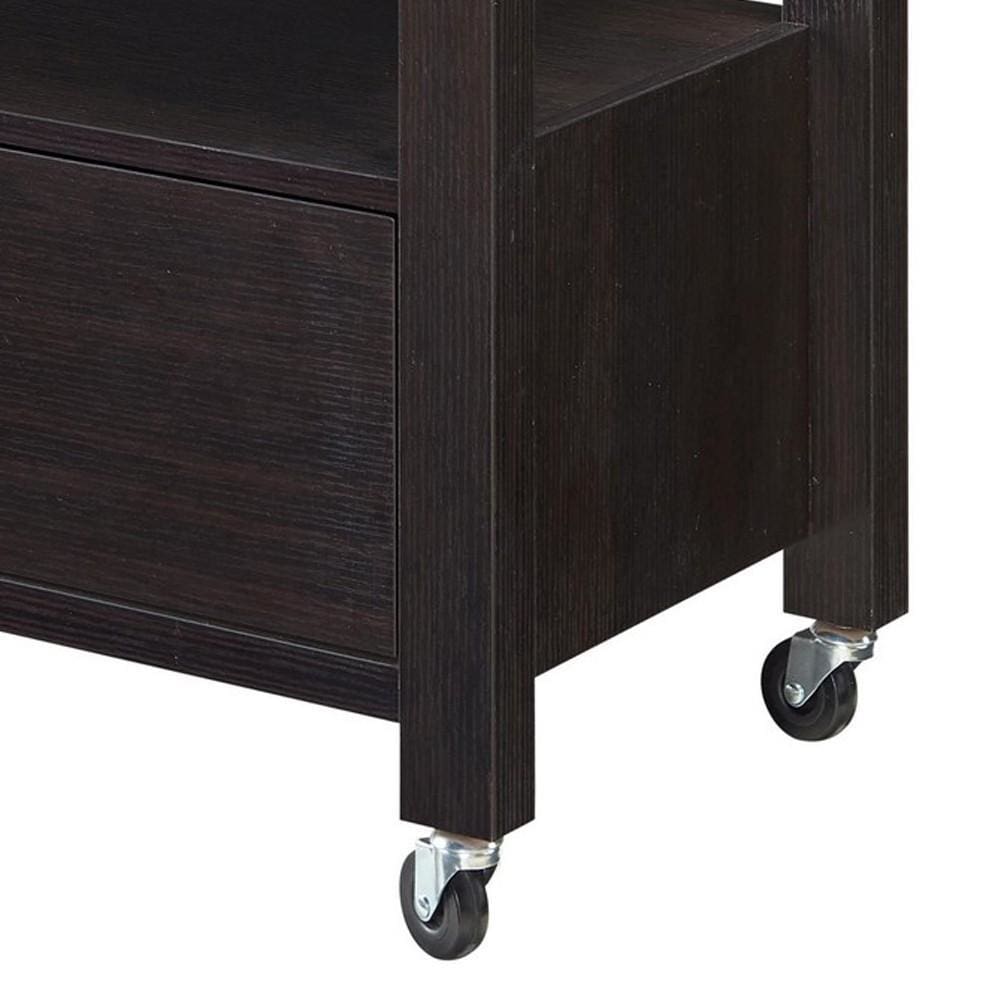 2 Drawer Wooden Kitchen Cart with Casters and 1 Open Shelf Dark Brown By Casagear Home BM233696
