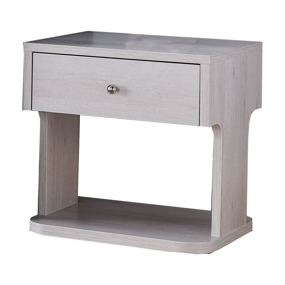 Wooden 1 Drawer End Table with Metal Knob, Gray By Casagear Home